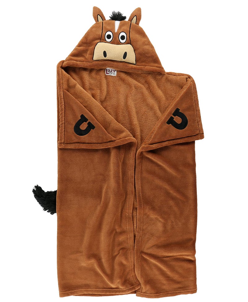 Lazy One Wearable Hooded Blanket for Kids, Animal Hooded Blanket (Horse, Brown) - Image 3